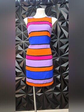 Laundry By Shelli Segal Orange, Blue & Lavender Striped Mini Dress